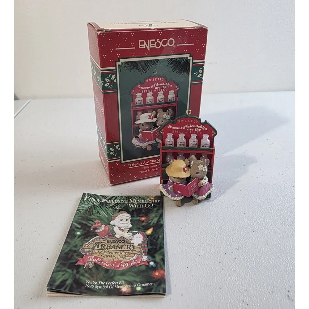 Enesco Christmas Ornament Friends Are The Spice Of Life 1994 Mice Mouse With Box